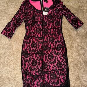 Nicole Miller Fuchsia and Black Lace Dress